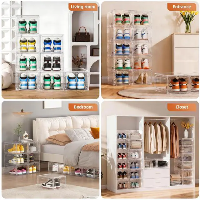 Alt view image 2 of 7 - 8 Pack US 15 XXL Clear Shoe Storage Boxes Stackable, Shoe Organizer Clear Plastic Shoe Boxes, Shoe Case