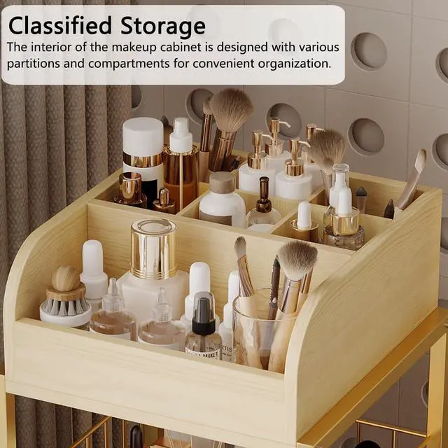 Alt view image 3 of 7 - Makeup Organizer Cart with Drawers, Floor Skincare Organizers Make Up Organizers-Vanity Organizer Cosmetic Display Cases Holder for Skin Care Perfume Nail Polish Brush Hair ToolGold