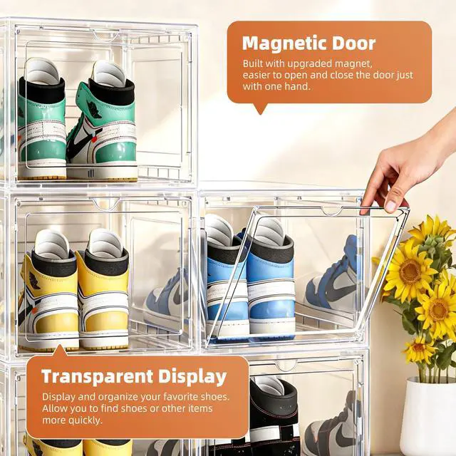 Alt view image 7 of 7 - 8 Pack US 15 XXL Clear Shoe Storage Boxes Stackable, Shoe Organizer Clear Plastic Shoe Boxes, Shoe Case