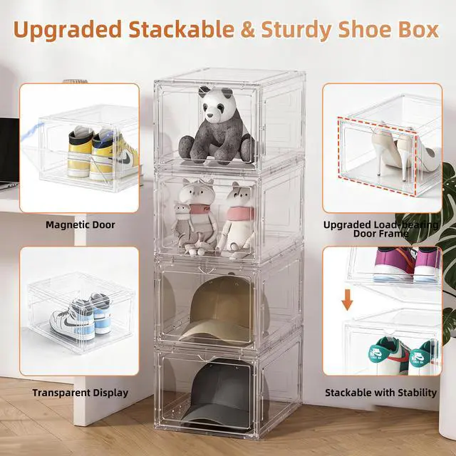 Alt view image 5 of 7 - 8 Pack US 15 XXL Clear Shoe Storage Boxes Stackable, Shoe Organizer Clear Plastic Shoe Boxes, Shoe Case