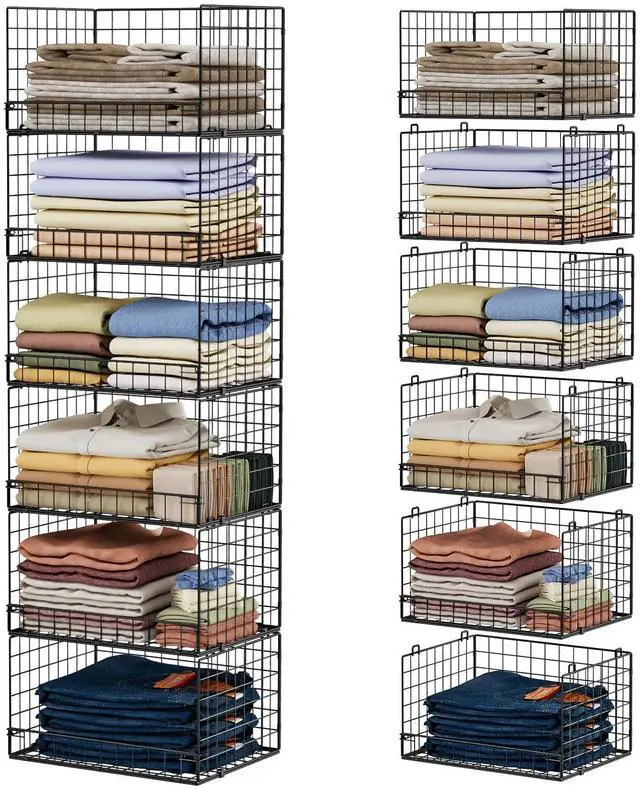 Main image of 6-Tier Stackable Closet Organizers and Storage Shelves, Closet Shelf Organizer Basket Bins, Foldable Sweater Storage for Clothes Organizer System, BlackPatent No. 30022416