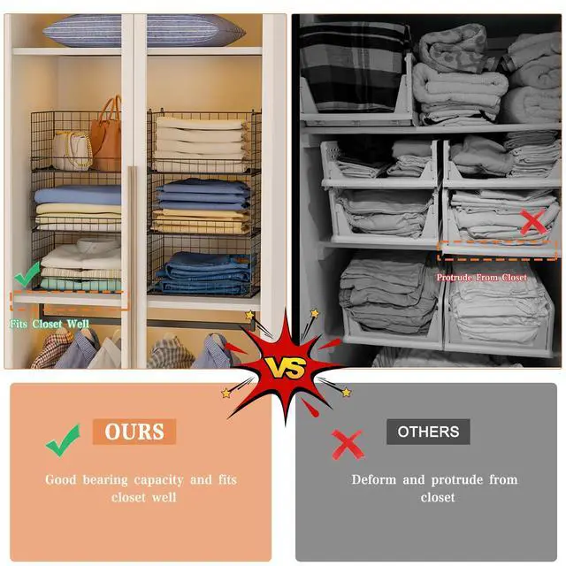 Alt view image 3 of 7 - 6-Tier Stackable Closet Organizers and Storage Shelves, Closet Shelf Organizer Basket Bins, Foldable Sweater Storage for Clothes Organizer System, BlackPatent No. 30022416