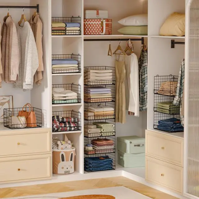Alt view image 6 of 7 - 6-Tier Stackable Closet Organizers and Storage Shelves, Closet Shelf Organizer Basket Bins, Foldable Sweater Storage for Clothes Organizer System, BlackPatent No. 30022416
