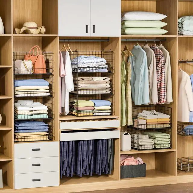 Alt view image 7 of 7 - 6-Tier Stackable Closet Organizers and Storage Shelves, Closet Shelf Organizer Basket Bins, Foldable Sweater Storage for Clothes Organizer System, BlackPatent No. 30022416