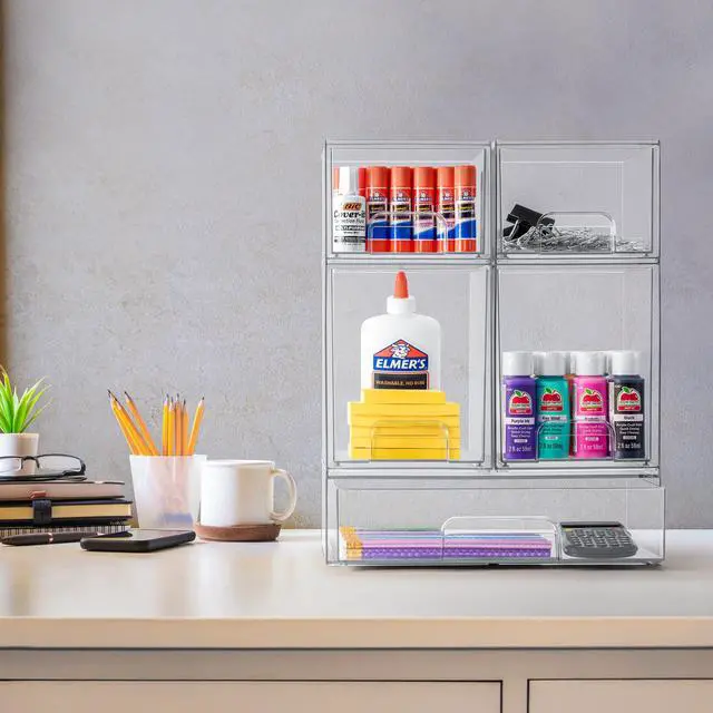 Alt view image 5 of 7 - Acrylic Storage Containers - 5 Pack, Stackable Storage Bins Set for Bathroom Organization - Clear Acrylic Drawer Organizers - Makeup Case Pull-Out Drawers (7.6 and 4.4 Tall and 12.1 Wide)