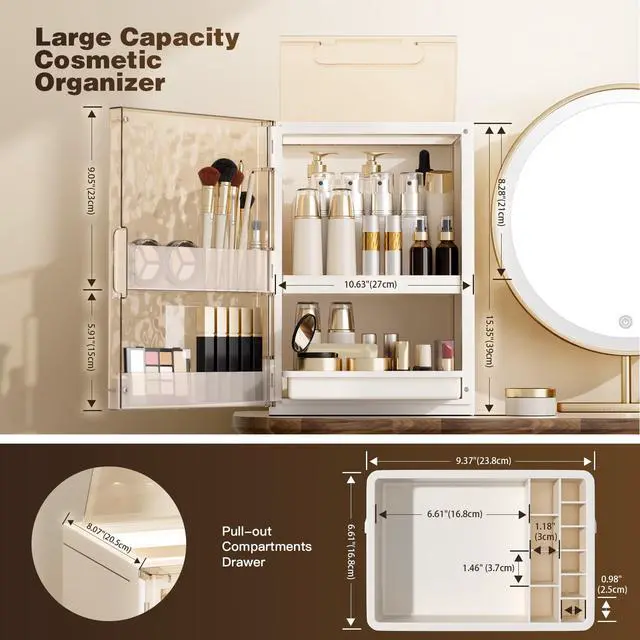 Alt view image 5 of 7 - Makeup Organizer with Drawers and Lid, Large Skincare Organizer for Vanity, Dustproof Cosmetic Organizer and Makeup Storage Box with Brush Holder for Dresser, Bathroom Countertop