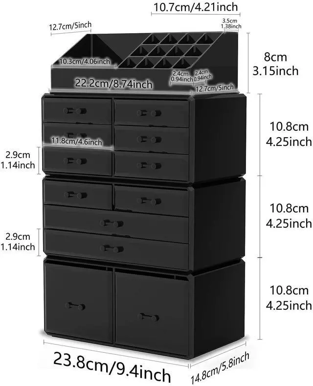 Alt view image 3 of 7 - Makeup Cosmetic Organizer Storage Drawers Display Boxes Case with 12 Drawers (Black)