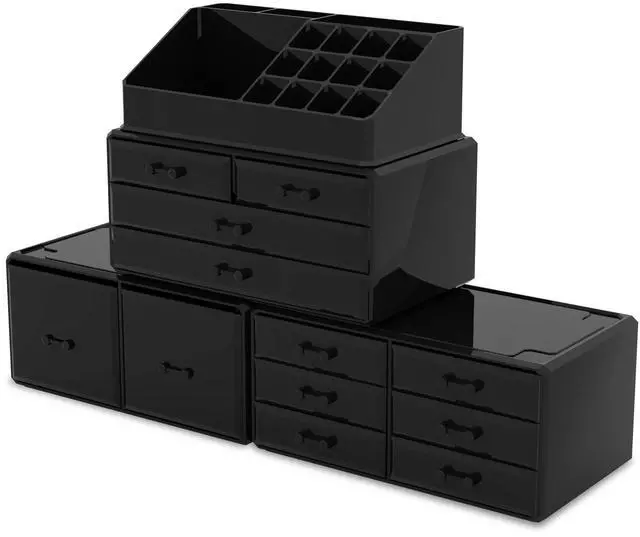 Alt view image 7 of 7 - Makeup Cosmetic Organizer Storage Drawers Display Boxes Case with 12 Drawers (Black)