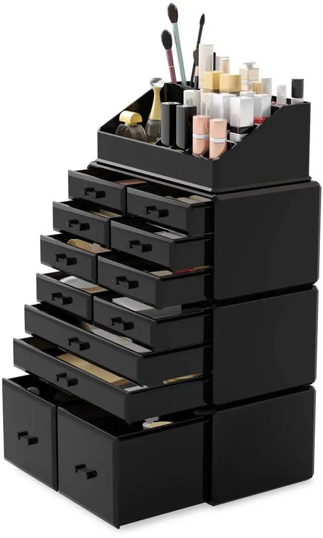 Alt view image 6 of 7 - Makeup Cosmetic Organizer Storage Drawers Display Boxes Case with 12 Drawers (Black)