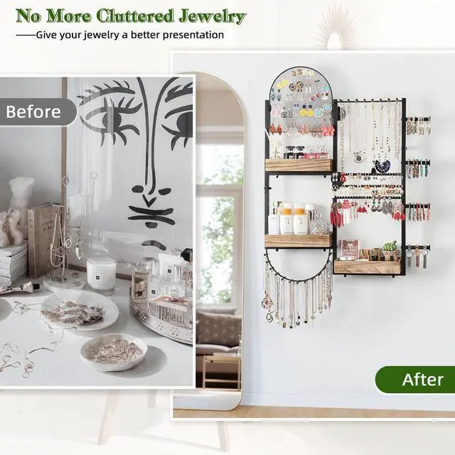 Alt view image 6 of 6 - Large Jewelry Organizer - Big Wall Mount Hanging Jewelry Holder Display for Earrings, Rings, Necklaces, Bracelets, Makeup, Perfume & Watches