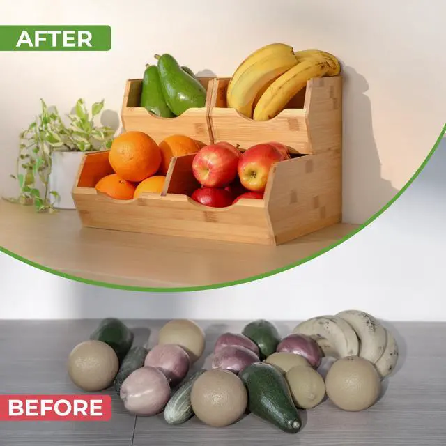 Alt view image 2 of 7 - Bamboo Pantry Storage Bins Stackable Potato & Onion Storage Bin for Kitchen Countertop, Pantry Organizer, Fruit Vegetable Basket, Multiuse - Set of 3 Slide-Out Access