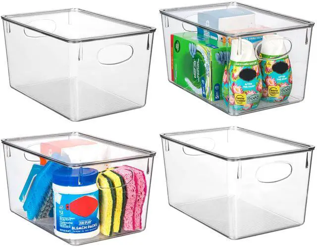 Main image of Plastic Storage Bins With lids Perfect Kitchen Fridge Organizer, Pantry Organization, Cabinet Organizers (4 Pack)
