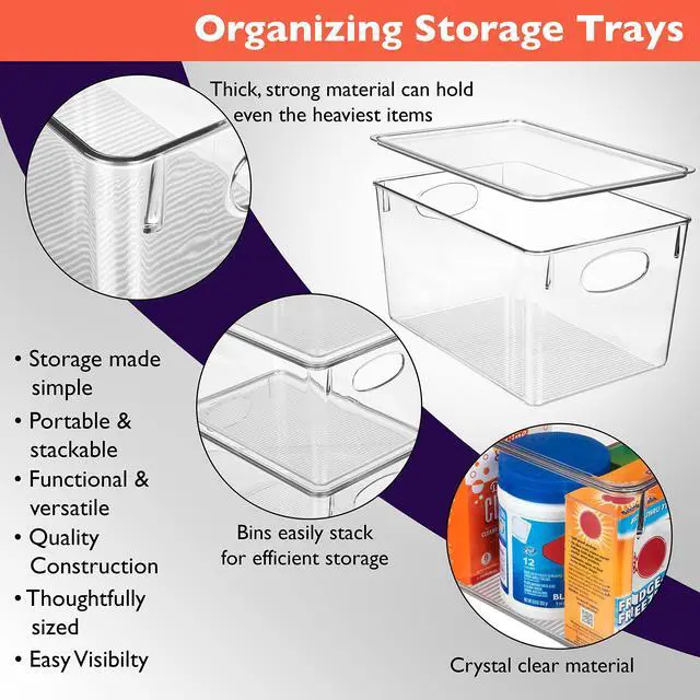 Alt view image 4 of 6 - Plastic Storage Bins With lids Perfect Kitchen Fridge Organizer, Pantry Organization, Cabinet Organizers (4 Pack)
