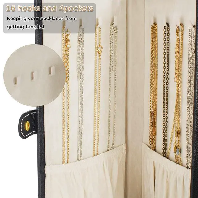 Alt view image 7 of 7 - 6-Tier Jewelry Box Organizer Functional 5 Drawers Leather Jewelry Storage Case for Women Girls Ring Necklace Earring Bracelet Holder Organizer with Mirror Extra Large Black