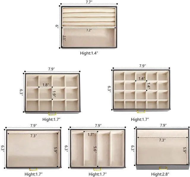 Alt view image 6 of 7 - 6-Tier Jewelry Box Organizer Functional 5 Drawers Leather Jewelry Storage Case for Women Girls Ring Necklace Earring Bracelet Holder Organizer with Mirror Extra Large Black