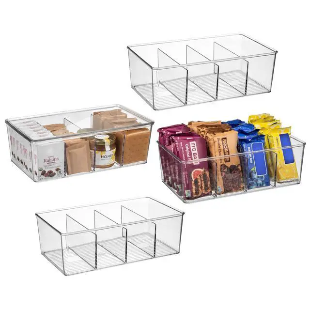 Main image of Pantry Organization and Storage Bins with Removable Dividers & Lids Perfect Pantry Organizers or Kitchen Organization Refrigerator Organizer Bins, Cabinet Organizers, 4 Pack