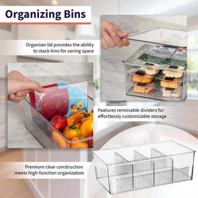 Alt view image 3 of 6 - Pantry Organization and Storage Bins with Removable Dividers & Lids Perfect Pantry Organizers or Kitchen Organization Refrigerator Organizer Bins, Cabinet Organizers, 4 Pack