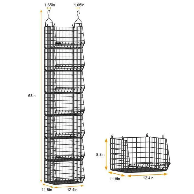 Alt view image 7 of 7 - 7 Tier Foldable Hanging Closet Organizer and Storage,Wire Closet Shelving with 4 Large Hooks+ 5 S Hooks,Hanging Basket for Clothes Sweaters Shoes Handbags,Small Closet Organizers