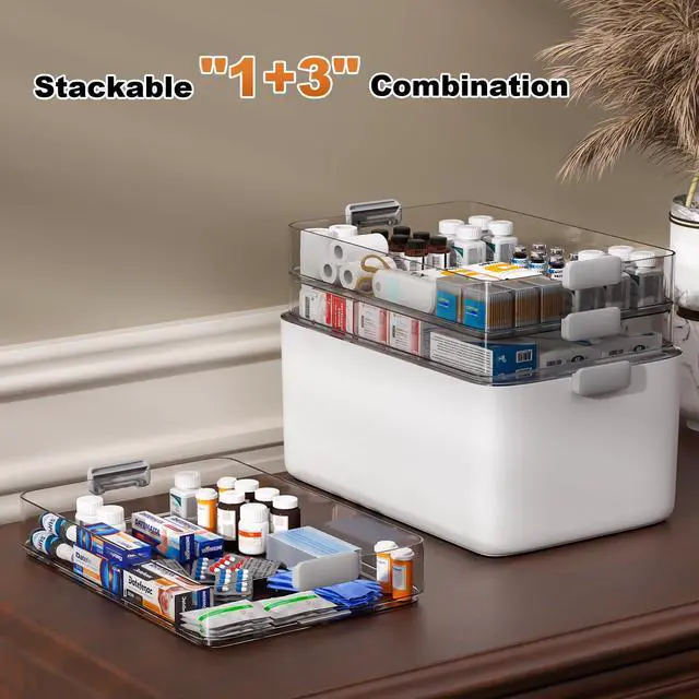 Alt view image 2 of 6 - 4- Tier Medicine Storage Box Organizer Portable First Aid kit Box Sewing, Art, Craft with Handle, Multipurpose Medical Supply Organizer with Removable Tray