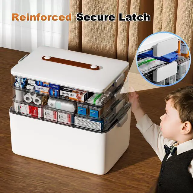 Alt view image 5 of 6 - 4- Tier Medicine Storage Box Organizer Portable First Aid kit Box Sewing, Art, Craft with Handle, Multipurpose Medical Supply Organizer with Removable Tray