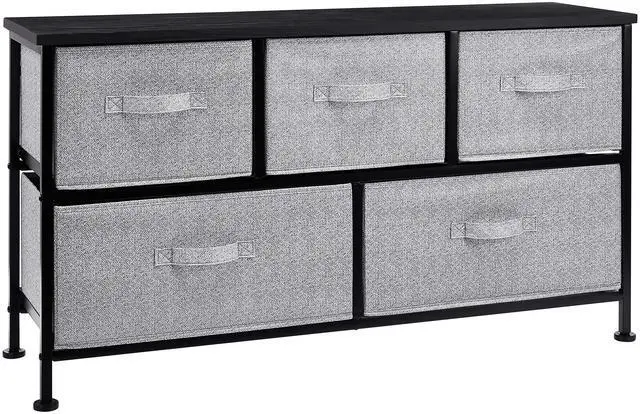 Main image of Extra Wide Fabric 5-Drawer Storage Organizer Unit for Bedroom Closet, Black