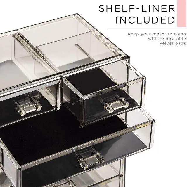 Alt view image 6 of 7 - Acrylic Makeup Organizer Set, 6-Drawer Vanity & Countertop Cosmetic Storage with Small & Wide Compartments, Black-Tint Makeup Storage for Brushes, Jewelry Holiday Gift for Women & Teens