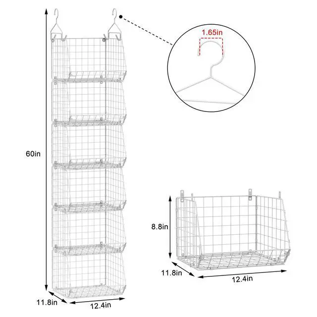 Alt view image 6 of 6 - 6 Tier Closet Hanging Organizer, Clothes Hanging Shelves with 4 Hanging Hooks 5 S Hooks, Wire Storage Basket Bins, for Clothing Sweaters Shoes Handbags Clutches Accessories Patent