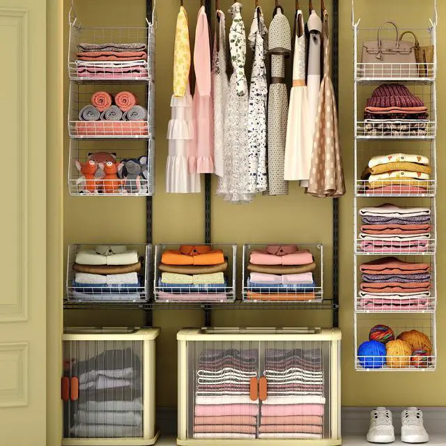 Alt view image 2 of 6 - 6 Tier Closet Hanging Organizer, Clothes Hanging Shelves with 4 Hanging Hooks 5 S Hooks, Wire Storage Basket Bins, for Clothing Sweaters Shoes Handbags Clutches Accessories Patent