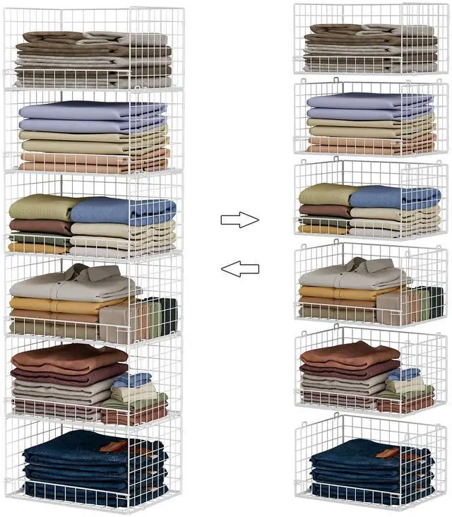 Main image of 6-Tier Stackable Closet Organizers and Storage Shelves, Closet Shelf Organizer Basket Bins, Foldable Sweater Storage for Clothes Organizer System, WhitePatent No. 30022416
