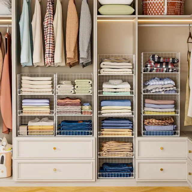 Alt view image 2 of 7 - 6-Tier Stackable Closet Organizers and Storage Shelves, Closet Shelf Organizer Basket Bins, Foldable Sweater Storage for Clothes Organizer System, WhitePatent No. 30022416