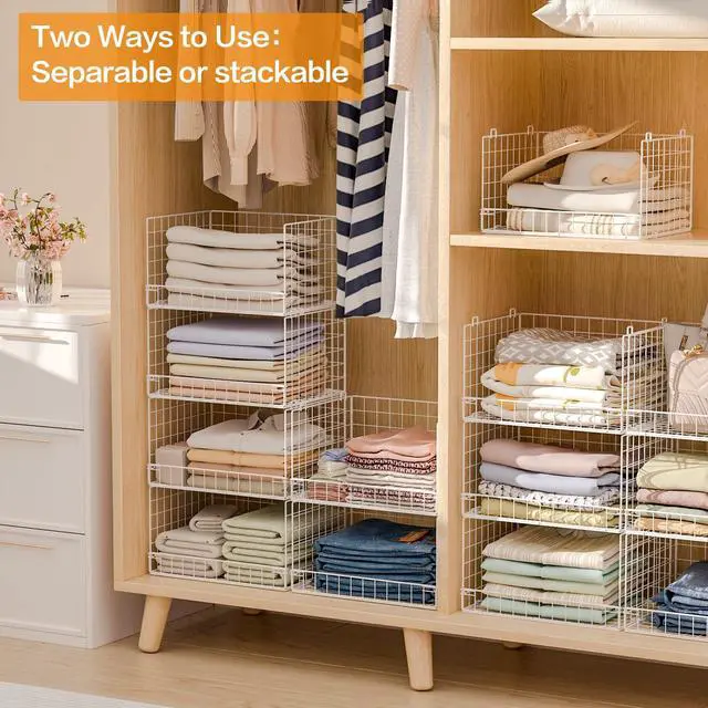 Alt view image 6 of 7 - 6-Tier Stackable Closet Organizers and Storage Shelves, Closet Shelf Organizer Basket Bins, Foldable Sweater Storage for Clothes Organizer System, WhitePatent No. 30022416