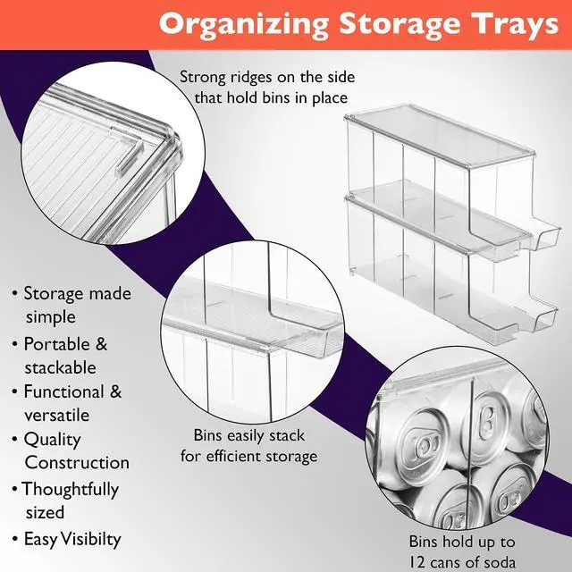 Alt view image 4 of 6 - Soda Can Organizer & Soda Can Dispenser for Refrigerator - Fridge Organizer & Stackable Drink Organizer for Fridge, Can Organizer for Refrigerator - Holds 12 Cans Each, BPA Free - 4 Pack