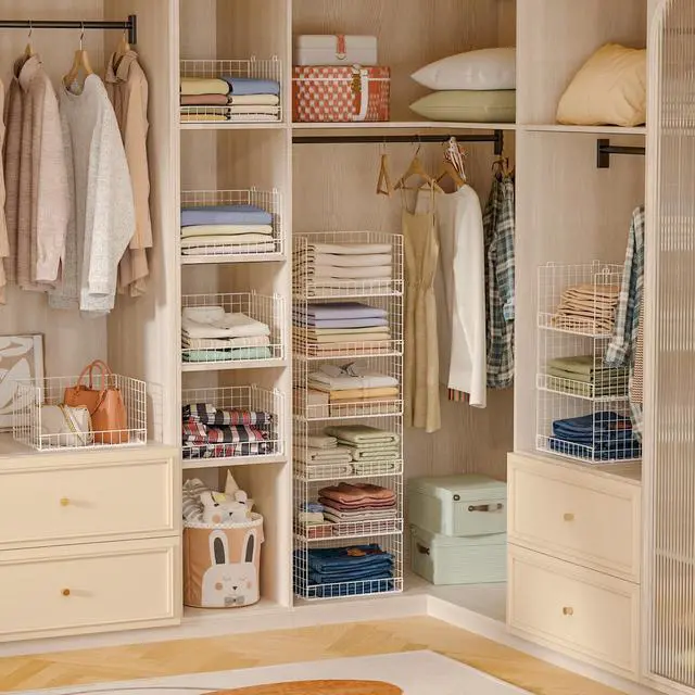 Alt view image 7 of 7 - 6-Tier Stackable Closet Organizers and Storage Shelves, Closet Shelf Organizer Basket Bins, Foldable Sweater Storage for Clothes Organizer System, WhitePatent No. 30022416