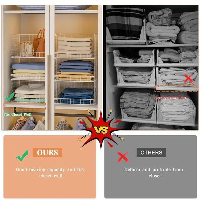 Alt view image 4 of 7 - 6-Tier Stackable Closet Organizers and Storage Shelves, Closet Shelf Organizer Basket Bins, Foldable Sweater Storage for Clothes Organizer System, WhitePatent No. 30022416