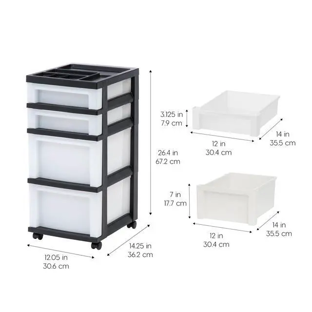 Alt view image 2 of 7 - Plastic Drawer Storage Organizer Rolling Cart, with Wheels Casters, 4-Drawers, for Classroom Art Craft Supplies Dresser Closet Bathroom Laundry Room, Black/Pearl