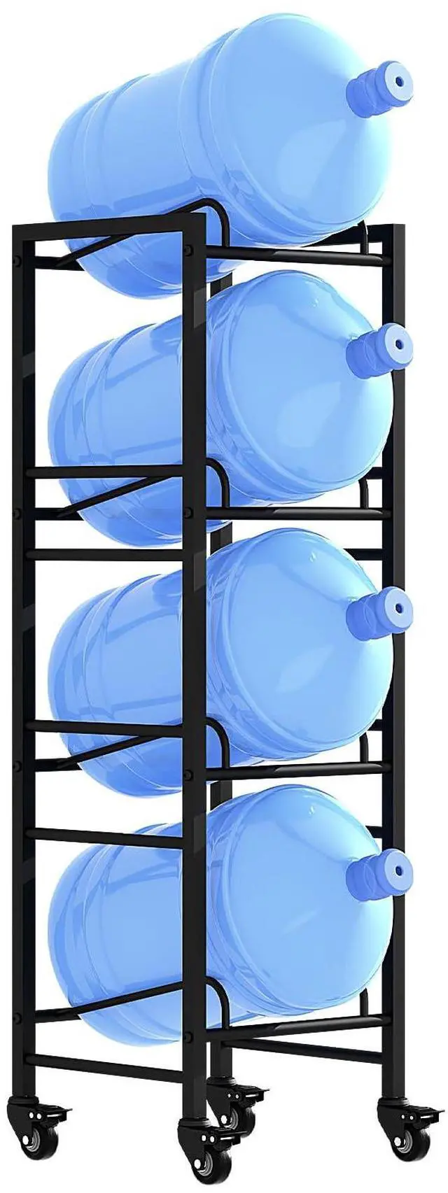 Main image of 4 Tier 5 Gallon Water Jug Holder with 4 Lockable Wheels - Water Bottle Rack Organizer with Movable Casters, Heavy Duty Water Storage Rack Dispenser Stand for Kitchen Office Garage/Black
