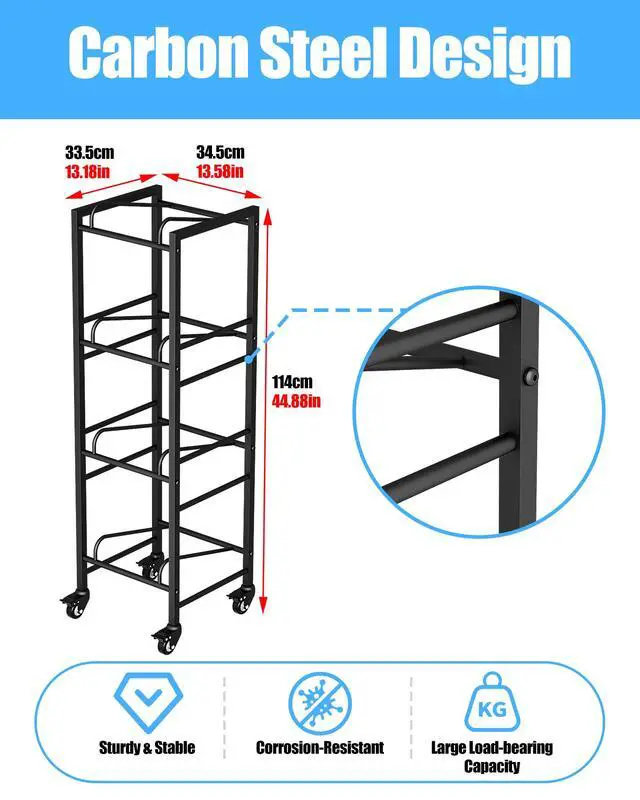 Alt view image 3 of 7 - 4 Tier 5 Gallon Water Jug Holder with 4 Lockable Wheels - Water Bottle Rack Organizer with Movable Casters, Heavy Duty Water Storage Rack Dispenser Stand for Kitchen Office Garage/Black