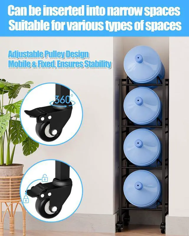 Alt view image 6 of 7 - 4 Tier 5 Gallon Water Jug Holder with 4 Lockable Wheels - Water Bottle Rack Organizer with Movable Casters, Heavy Duty Water Storage Rack Dispenser Stand for Kitchen Office Garage/Black