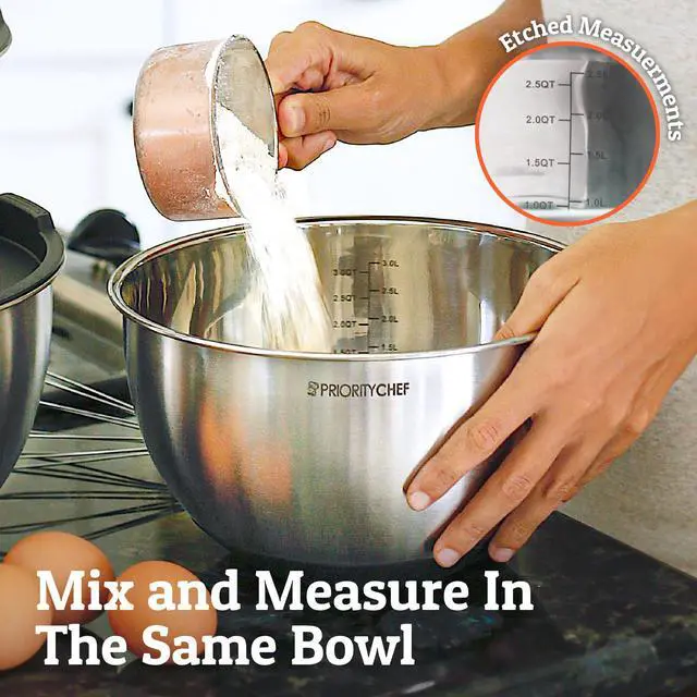 Alt view image 5 of 7 - Premium Mixing Bowls With Lids Set, Airtight Lids, Thicker Stainless Steel, Non-Slip Base, 5 Nesting Steel Bowls for Kitchen, Large Prep Metal Bowl Set 1.5/2/3/4/5 Qt, Black