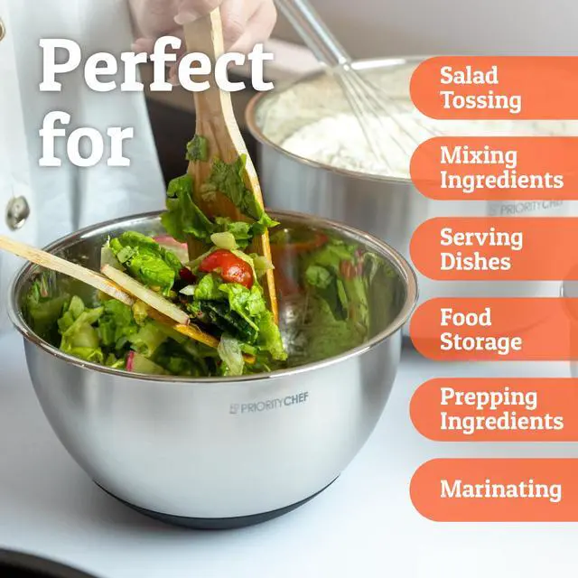 Alt view image 7 of 7 - Premium Mixing Bowls With Lids Set, Airtight Lids, Thicker Stainless Steel, Non-Slip Base, 5 Nesting Steel Bowls for Kitchen, Large Prep Metal Bowl Set 1.5/2/3/4/5 Qt, Black