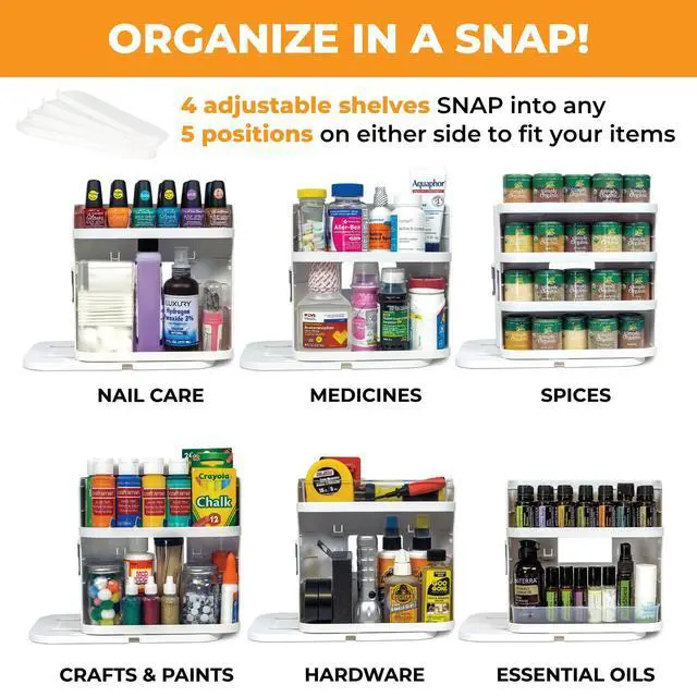 Alt view image 4 of 7 - Spice Rack Organizer for Cabinet - Slide & Rotate Seasoning Organizer - 4 Snap-In Adjustable Shelves for 5 Tier of Storage - Magnetic Modular Design - 8.9H x 6.1W x 10.8D