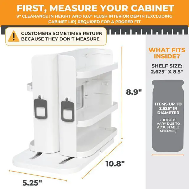 Alt view image 2 of 7 - Spice Rack Organizer for Cabinet - Slide & Rotate Seasoning Organizer - 4 Snap-In Adjustable Shelves for 5 Tier of Storage - Magnetic Modular Design - 8.9H x 6.1W x 10.8D