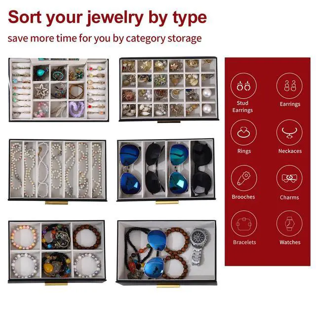 Alt view image 4 of 7 - Jewelry Boxes for Women, White and Black 6 Layer Large Jewelry Box for Necklace, Bracelet, Earrings, Rings Storage, Jewelry holder Organizer for Girls Gift (Clear Black, 6 layer)