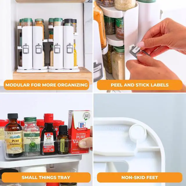 Alt view image 7 of 7 - Spice Rack Organizer for Cabinet - Slide & Rotate Seasoning Organizer - 4 Snap-In Adjustable Shelves for 5 Tier of Storage - Magnetic Modular Design - 8.9H x 6.1W x 10.8D