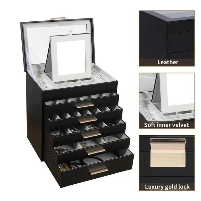 Alt view image 2 of 7 - Jewelry Boxes for Women, White and Black 6 Layer Large Jewelry Box for Necklace, Bracelet, Earrings, Rings Storage, Jewelry holder Organizer for Girls Gift (Clear Black, 6 layer)