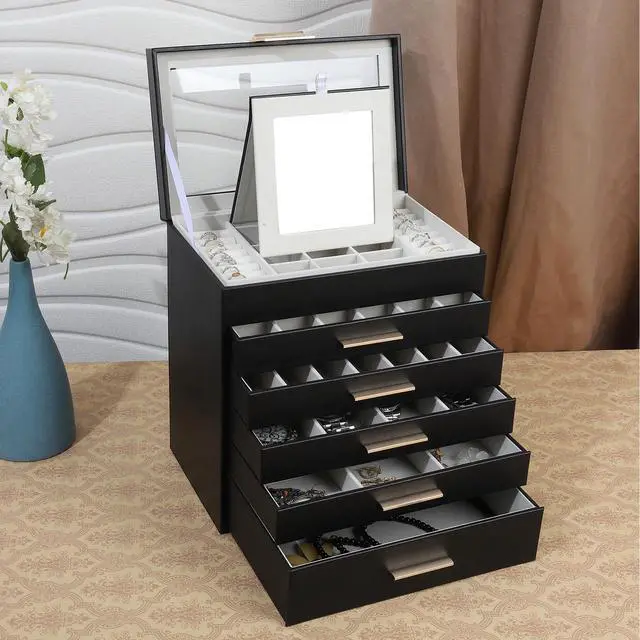 Alt view image 7 of 7 - Jewelry Boxes for Women, White and Black 6 Layer Large Jewelry Box for Necklace, Bracelet, Earrings, Rings Storage, Jewelry holder Organizer for Girls Gift (Clear Black, 6 layer)