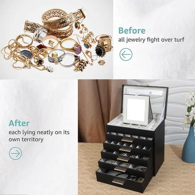 Alt view image 6 of 7 - Jewelry Boxes for Women, White and Black 6 Layer Large Jewelry Box for Necklace, Bracelet, Earrings, Rings Storage, Jewelry holder Organizer for Girls Gift (Clear Black, 6 layer)