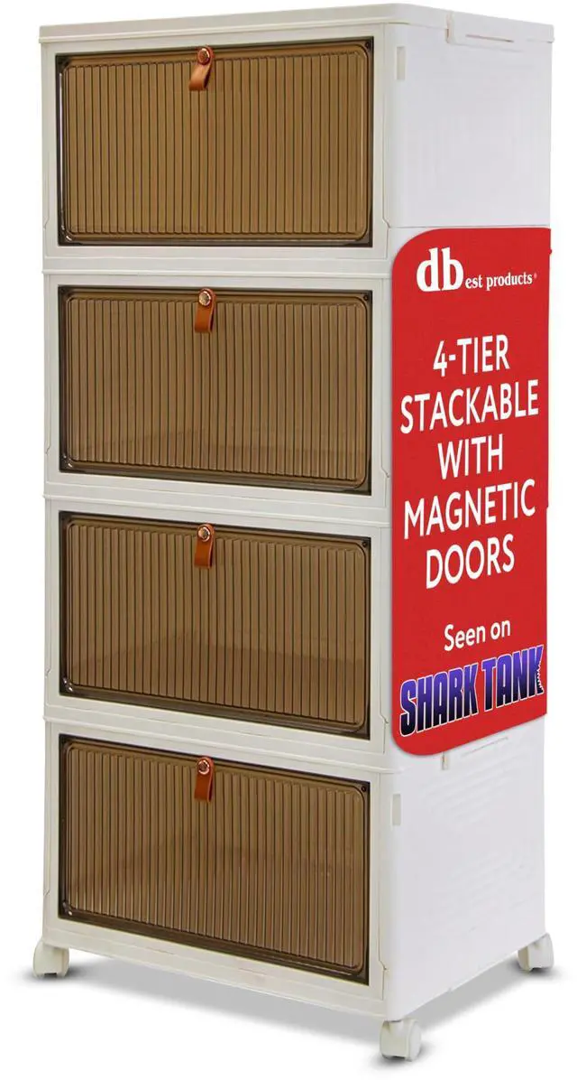 Main image of Quik Box Sport 4-Tier Stackable Storage Organizer - 24 Gallon Capacity Collapsible Bins with Magnetic Doors, Space-Saving Vertical Storage for Bedroom, Closet, Dorm Organization