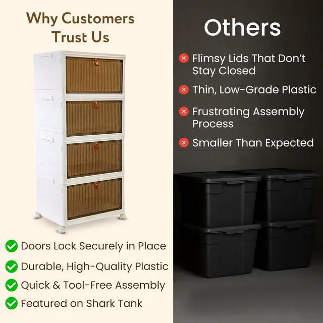 Alt view image 5 of 7 - Quik Box Sport 4-Tier Stackable Storage Organizer - 24 Gallon Capacity Collapsible Bins with Magnetic Doors, Space-Saving Vertical Storage for Bedroom, Closet, Dorm Organization