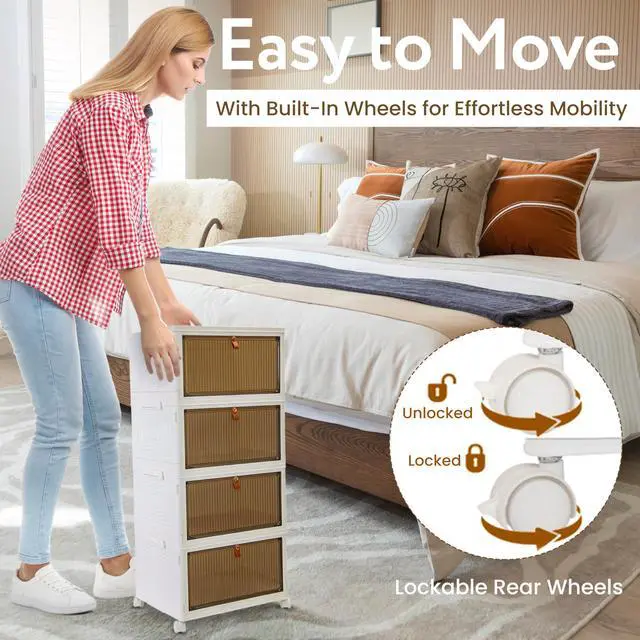 Alt view image 3 of 7 - Quik Box Sport 4-Tier Stackable Storage Organizer - 24 Gallon Capacity Collapsible Bins with Magnetic Doors, Space-Saving Vertical Storage for Bedroom, Closet, Dorm Organization
